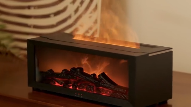 Fireplace Flame Essential Oil Diffuser with Simulated Flame & LED Mood Light for Home Decor