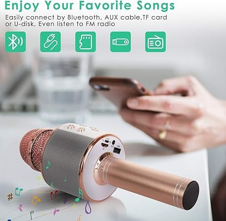 Wireless Bluetooth Karaoke Microphone with Speaker, USB & TF Card Support
