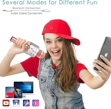 Wireless Bluetooth Karaoke Microphone with Speaker, USB & TF Card Support