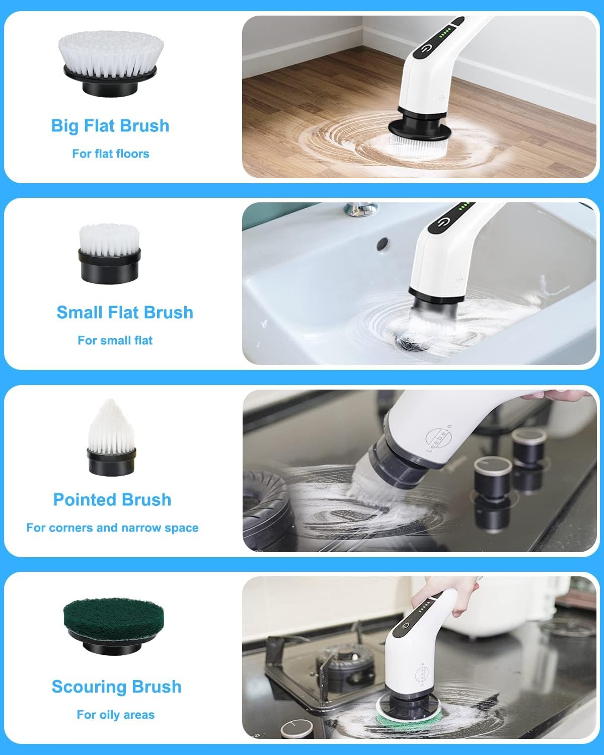 4-in-1 Electric Cleaning Brush Set for Car, Floor, Glass & Leather Surfaces