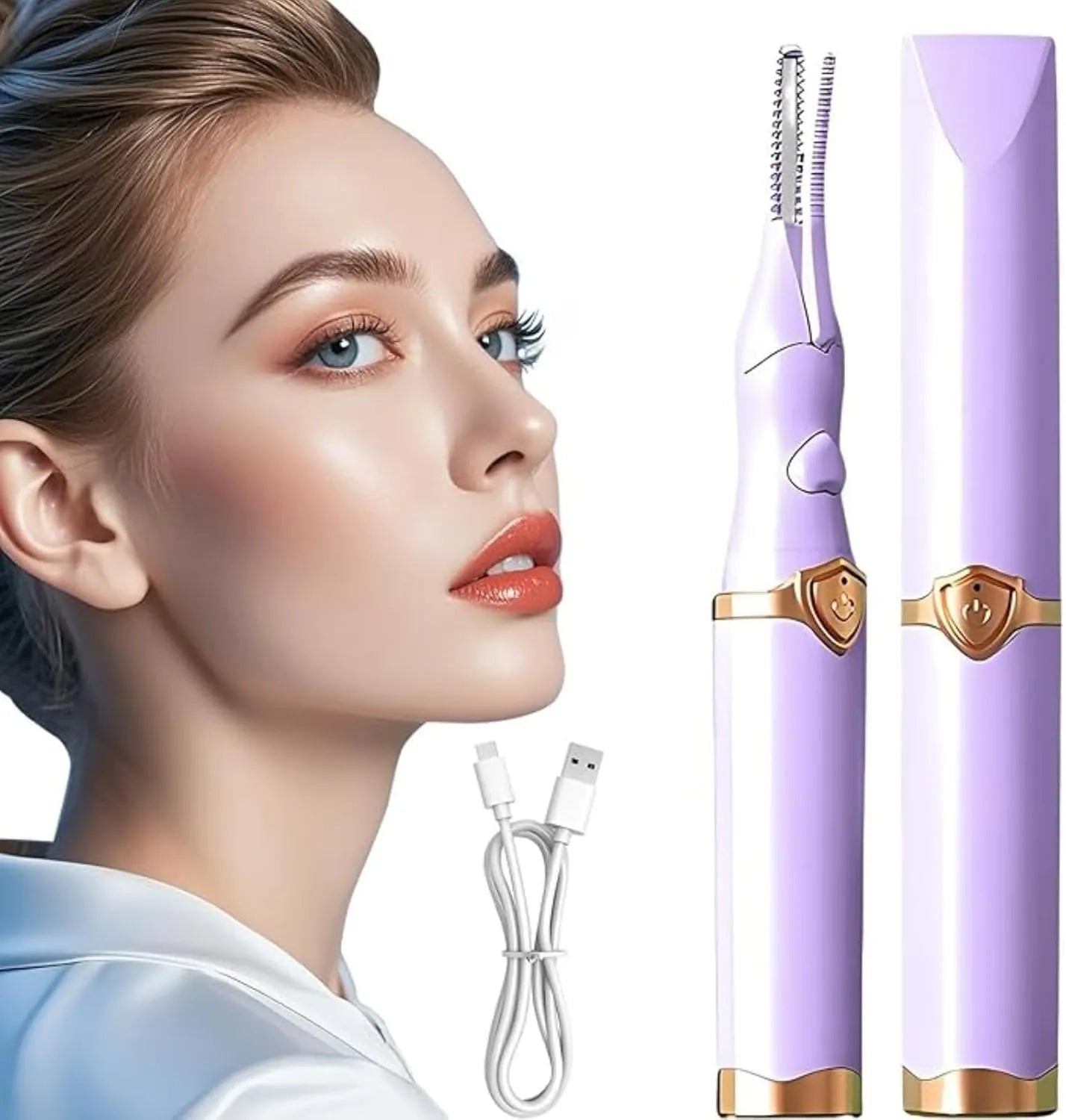 Heated Eyelash Curler for Women – 2025 USB Rechargeable Electric Lash Curler with 3 Temperature Settings, 8-Second Fast Heat-Up, Long-Lasting Natural Curl