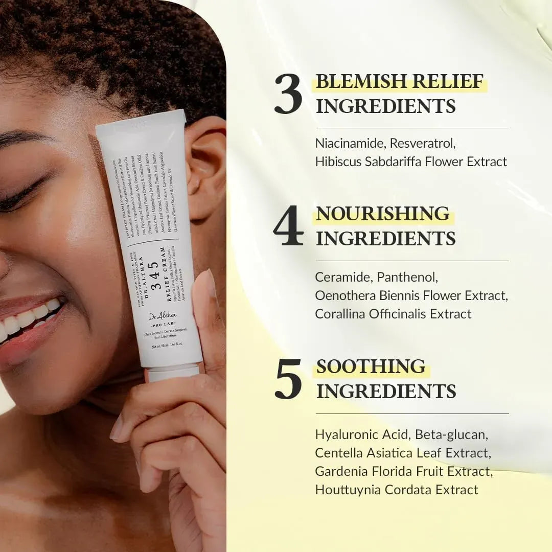 “Dr. Althea 345 Relief Cream delivers ultimate hydration, soothing, and repair for sensitive, post-acne, and environmentally damaged skin.”